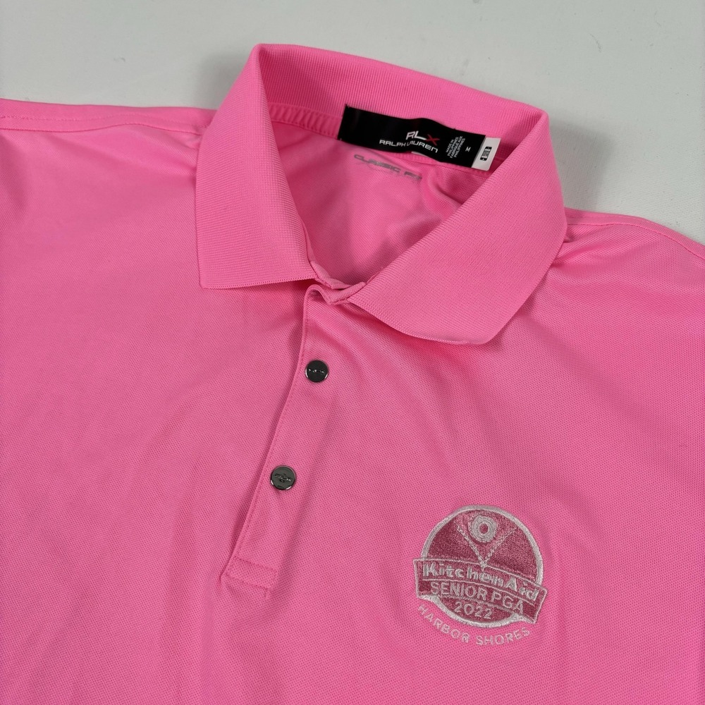 Ralph Lauren RLX Polo Shirt Mens Medium Pink Golf PGA Harbor Shores